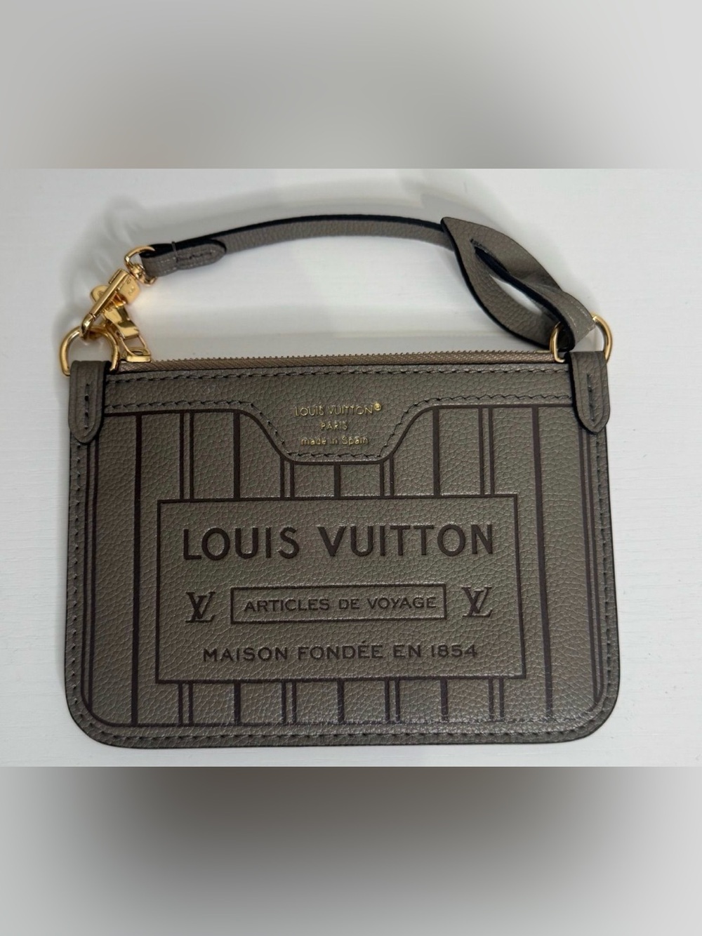 Louis Vuitton Gray Embossed Leather Wristlet with Gold Hardware